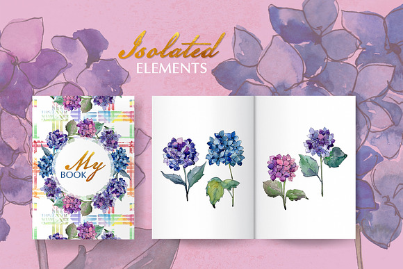 Hydrangea Watercolor png in Illustrations - product preview 2