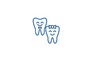 Teeth care,happy tooth line icon