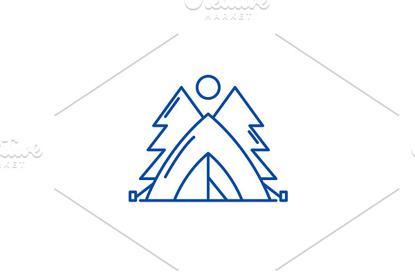 Tent in the forest line icon concept