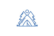 Tent in the forest line icon concept