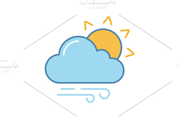 Partly cloudy and windy color icon