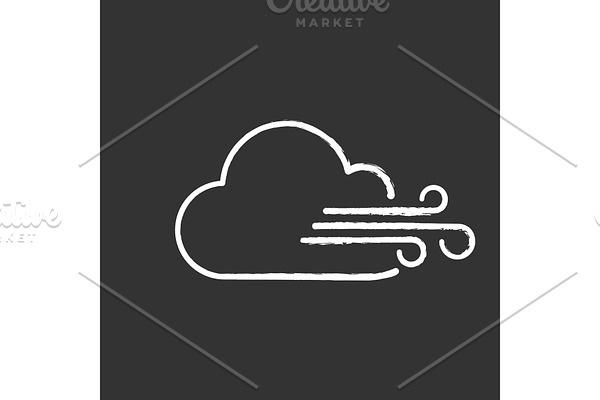 Cloudy windy weather chalk icon