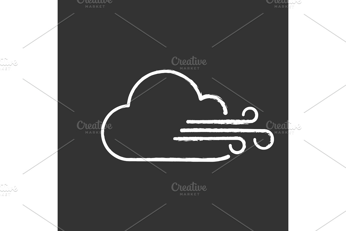 Cloudy windy weather chalk icon in Icons - product preview 8