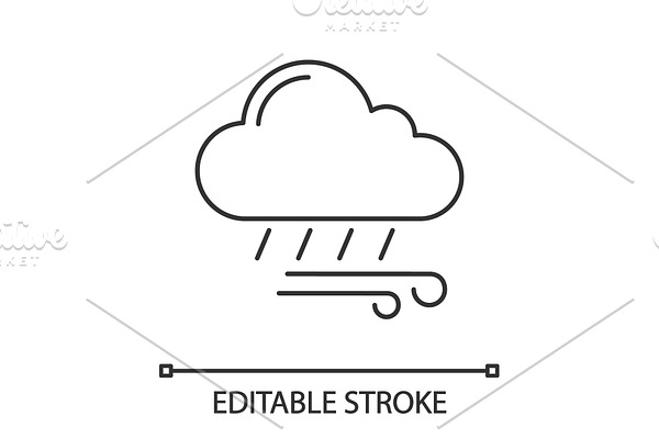 Rainy and windy weather linear icon