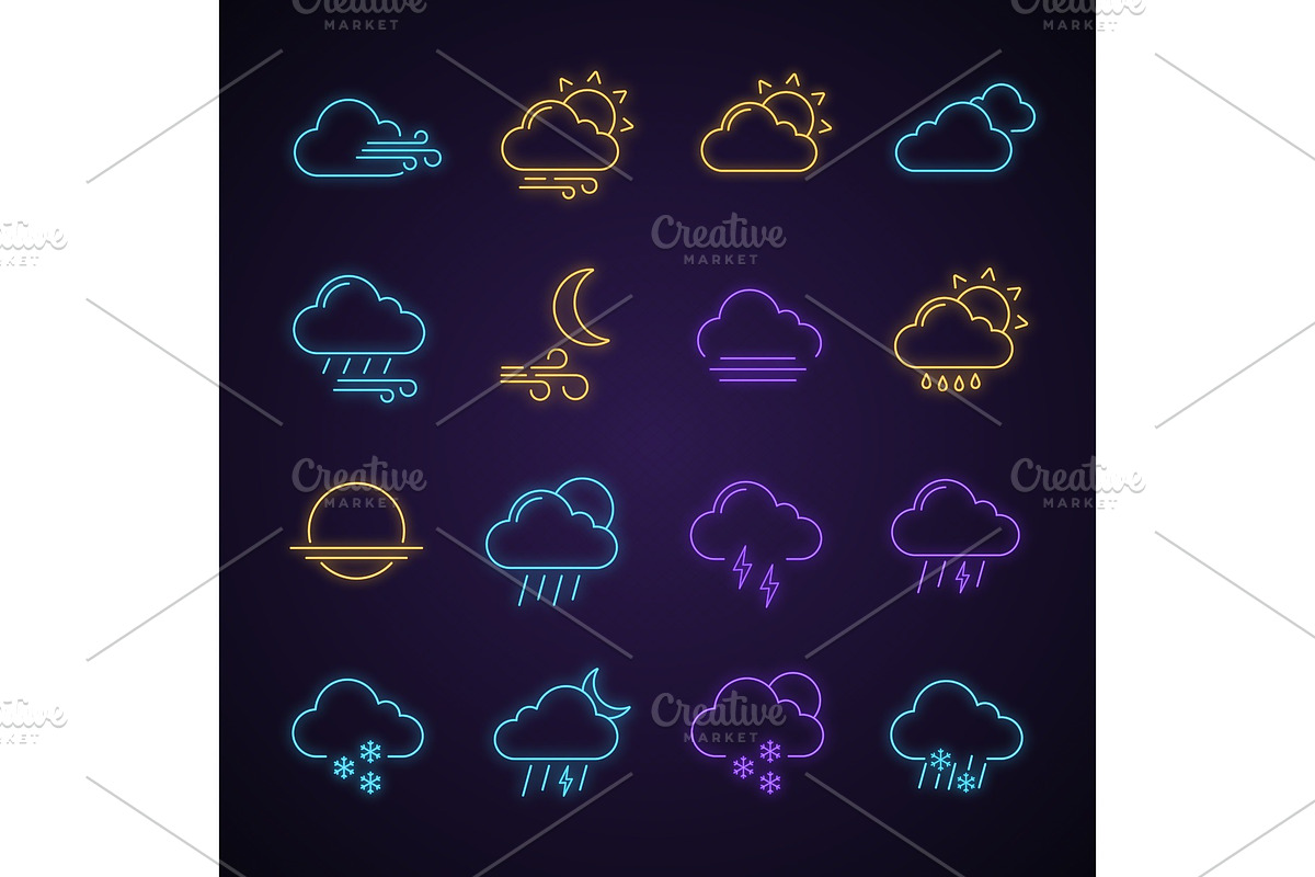 Weather forecast neon light icons in Icons - product preview 8