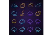 Weather forecast neon light icons