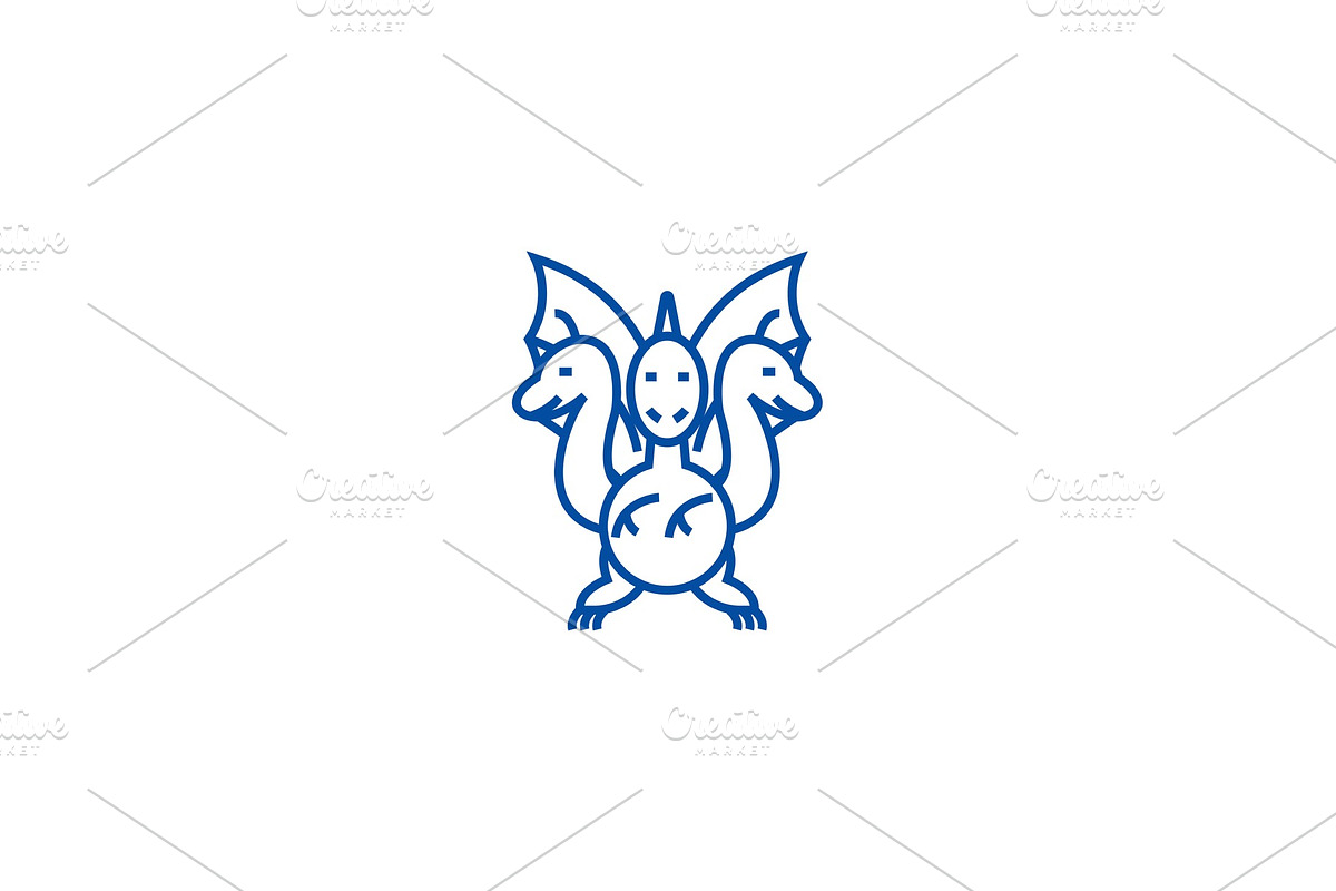 Three headed dragon line icon in Illustrations - product preview 8