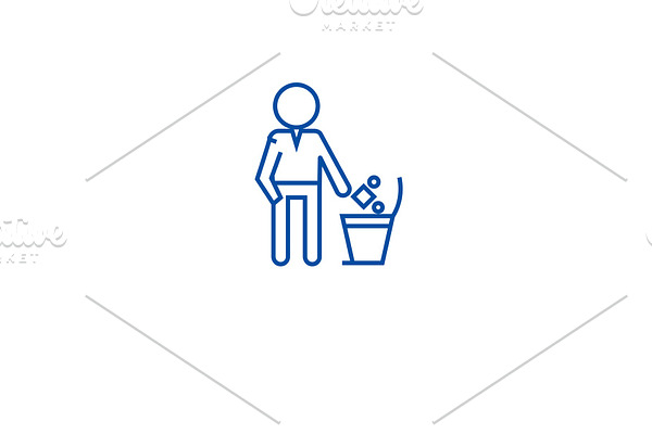 Throwing garbage in a bin line icon