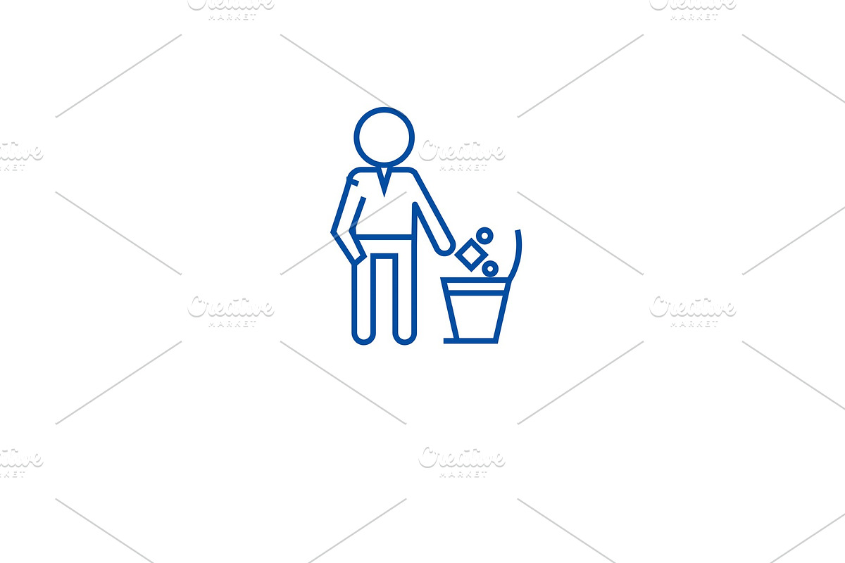 Throwing garbage in a bin line icon in Objects - product preview 8
