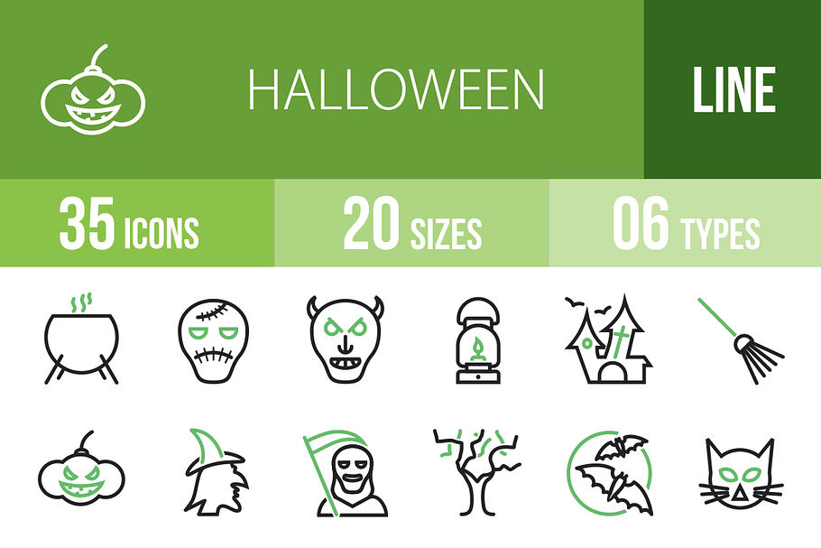 35 Halloween Green & Black Icons