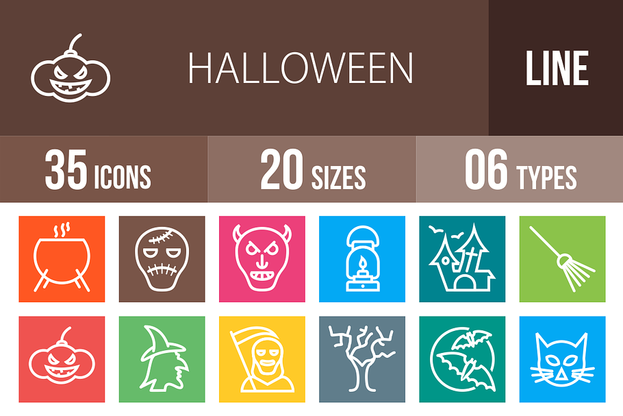35 Halloween Line Multicolor Icons