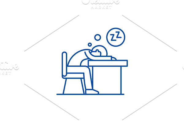 Tired at work line icon concept