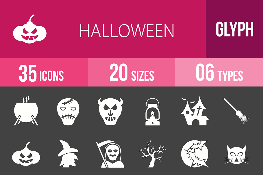 35 Halloween Glyph Inverted Icons