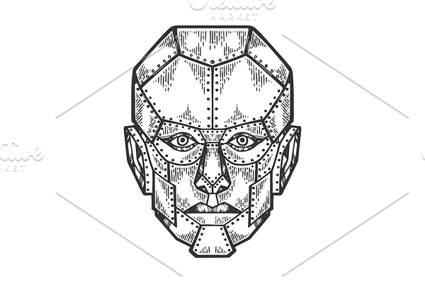 Cyborg human iron face sketch vector