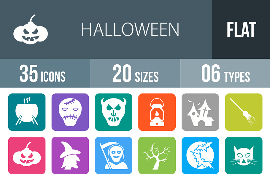 35 Halloween Flat Round Corner Icons
