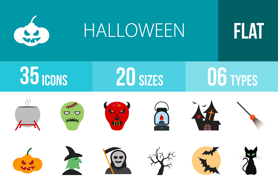 35 Halloween Flat Multicolor Icons