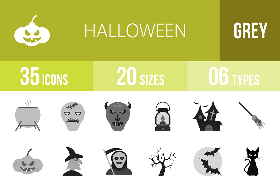 35 Halloween Greyscale Icons in Graphics - product preview 8