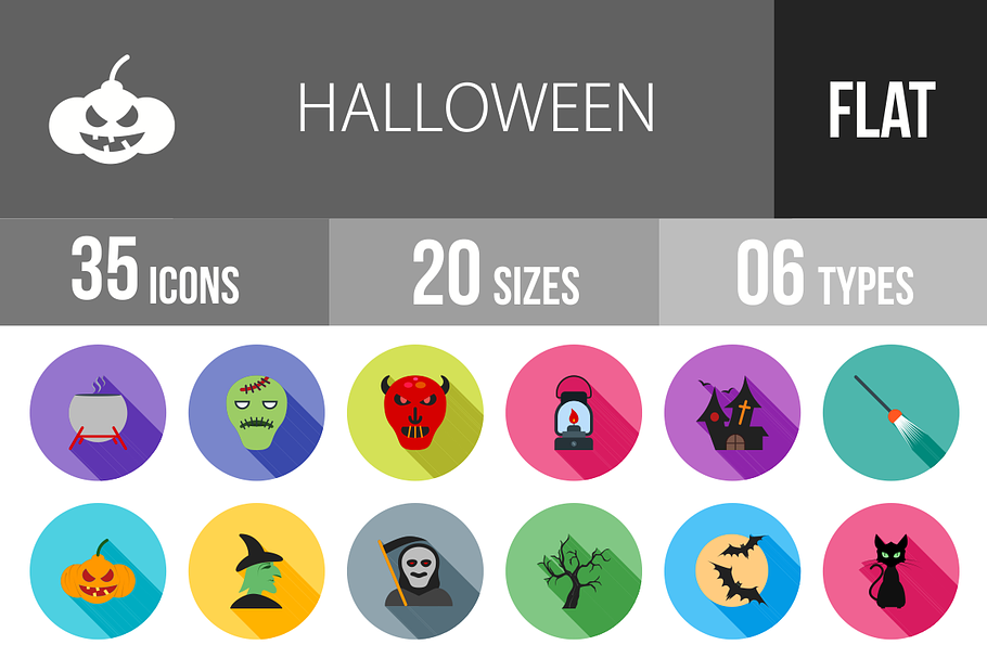 35 Halloween Flat Shadowed Icons