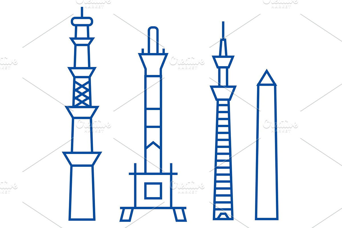 Towers line icon concept. Towers in Illustrations - product preview 8