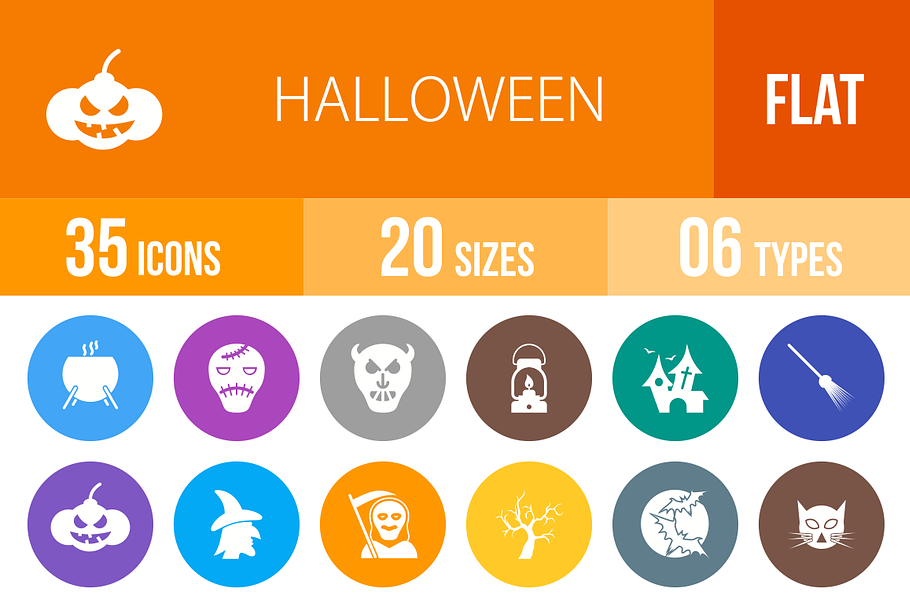 35 Halloween Flat Round Icons