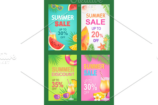 Summer Sale Posters Set Offer Vector