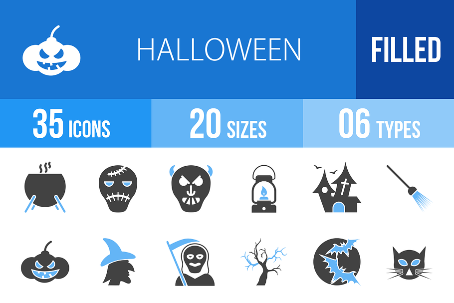 35 Halloween Blue & Black Icons