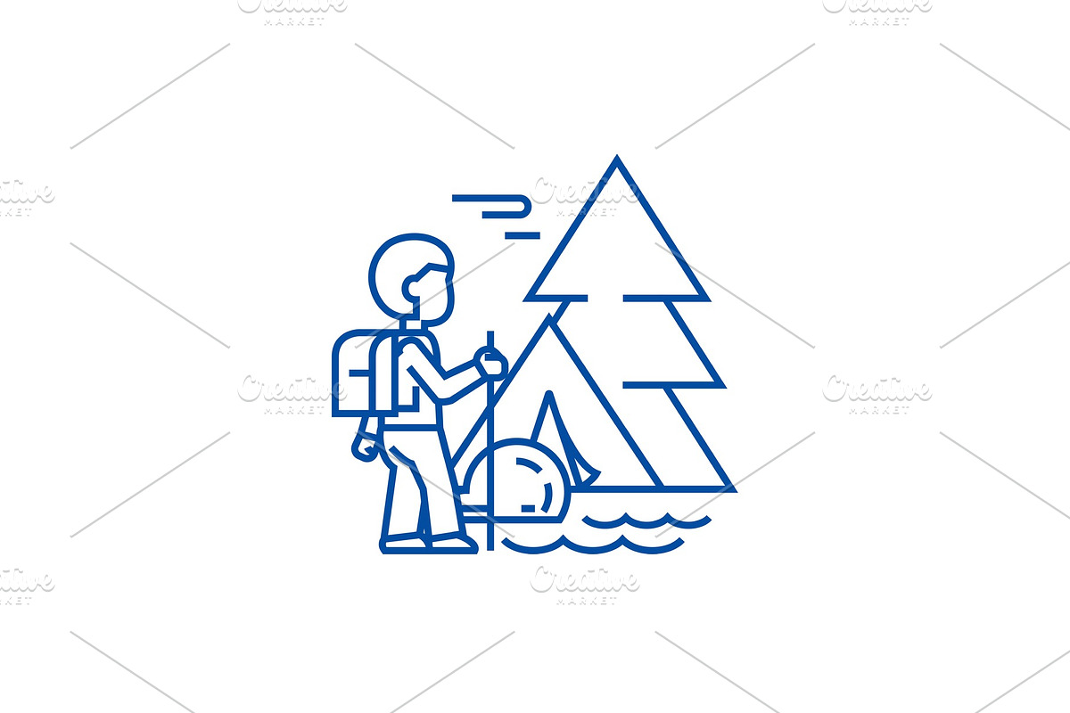 Traveller in forest,tourist hiking in Illustrations - product preview 8