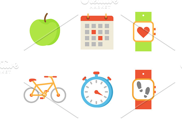 Bicycle and Apple Fruit Set Vector