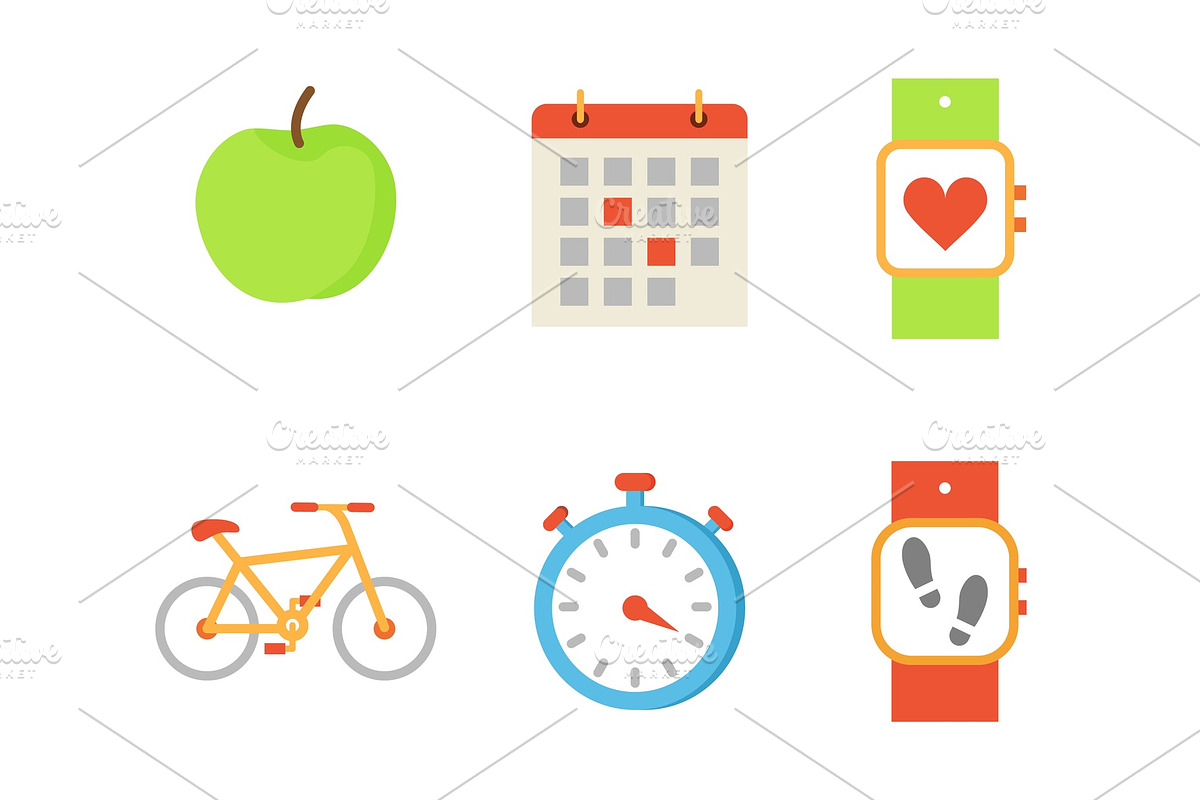 Bicycle and Apple Fruit Set Vector in Illustrations - product preview 8