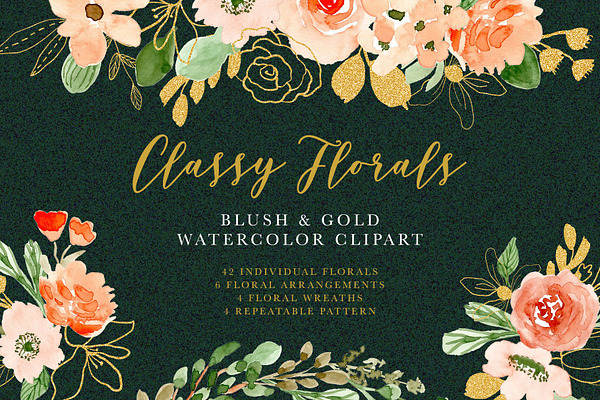 Classy Florals - Watercolor Clipart