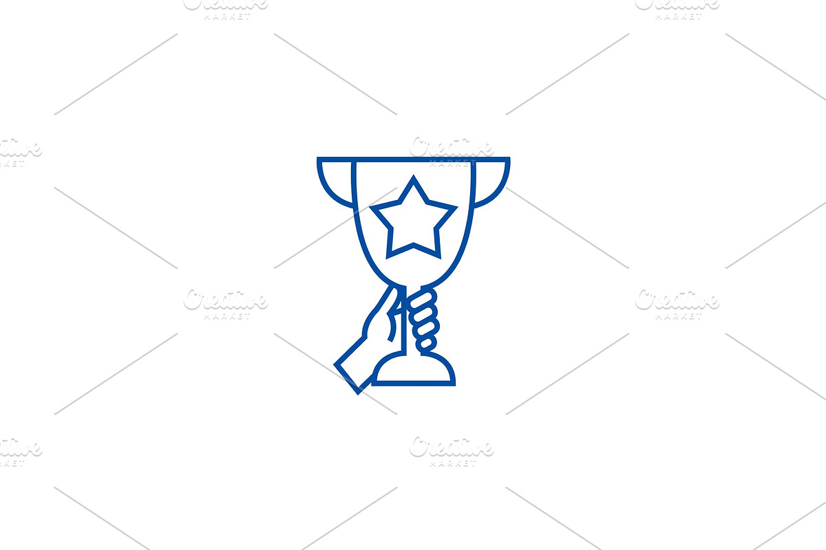 Trophy cup in hands line icon in Objects - product preview 8