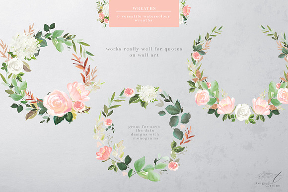 Blushed - Watercolor Floral Miniset in Illustrations - product preview 2