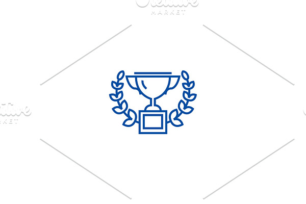 Trophy with wreath line icon concept