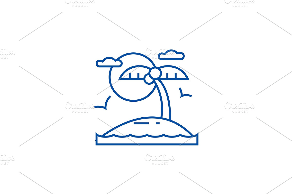 Tropical beach, island line icon in Illustrations - product preview 8
