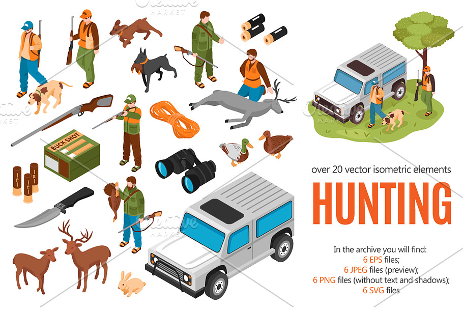 Hunting Isometric Set in Illustrations - product preview 8
