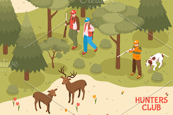 Hunting Isometric Set in Illustrations - product preview 1