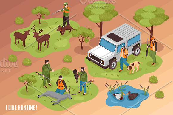 Hunting Isometric Set in Illustrations - product preview 2