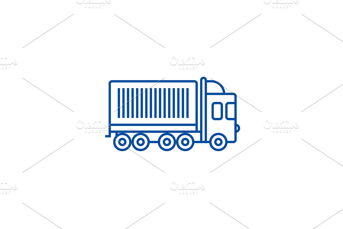 Truck, cargo container line icon in Illustrations - product preview 8