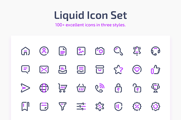 Liquid Icon Set 100+ in three styles