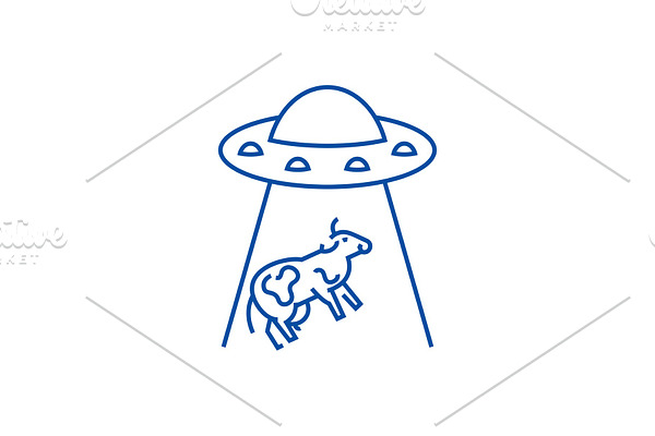Ufo taking cow line icon concept