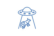 Ufo taking cow line icon concept