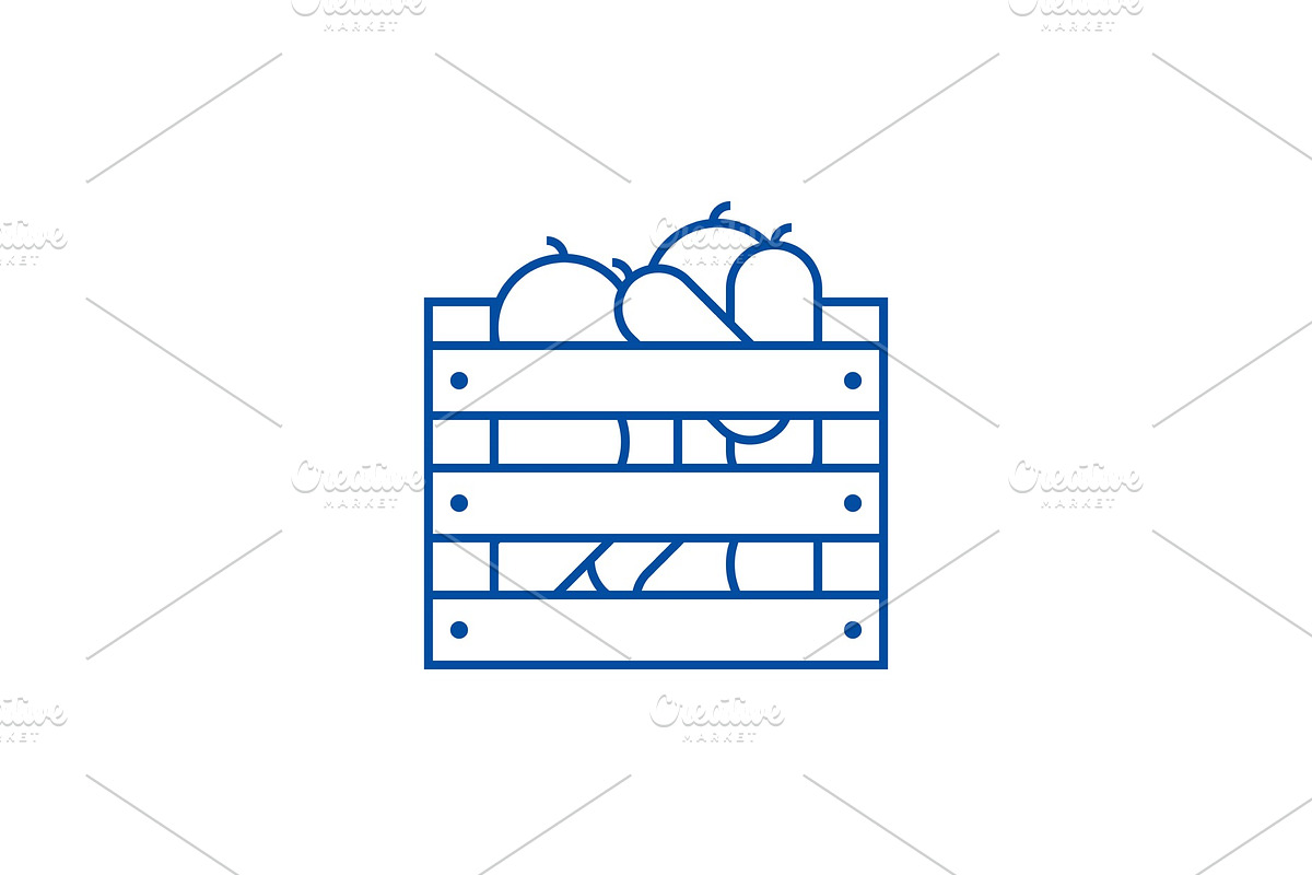 Vegetables in harvest box line icon in Illustrations - product preview 8