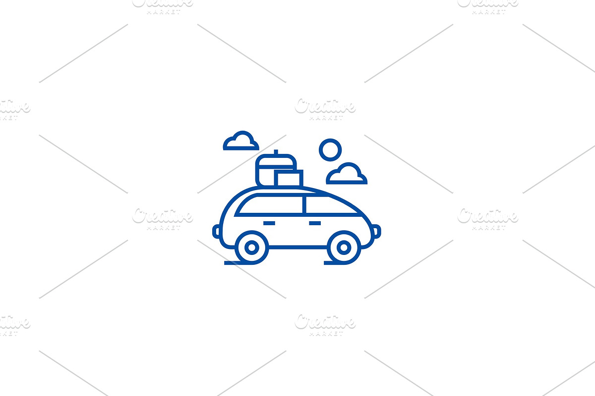 Vehicle travel, family car line icon in Illustrations - product preview 8