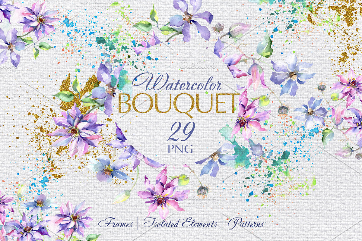 Bouquet violet Watercolor png in Illustrations - product preview 8