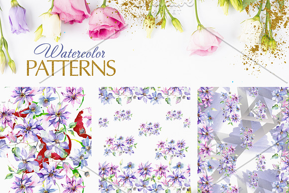 Bouquet violet Watercolor png in Illustrations - product preview 3