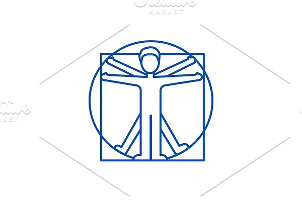 Vitruvian man line icon concept