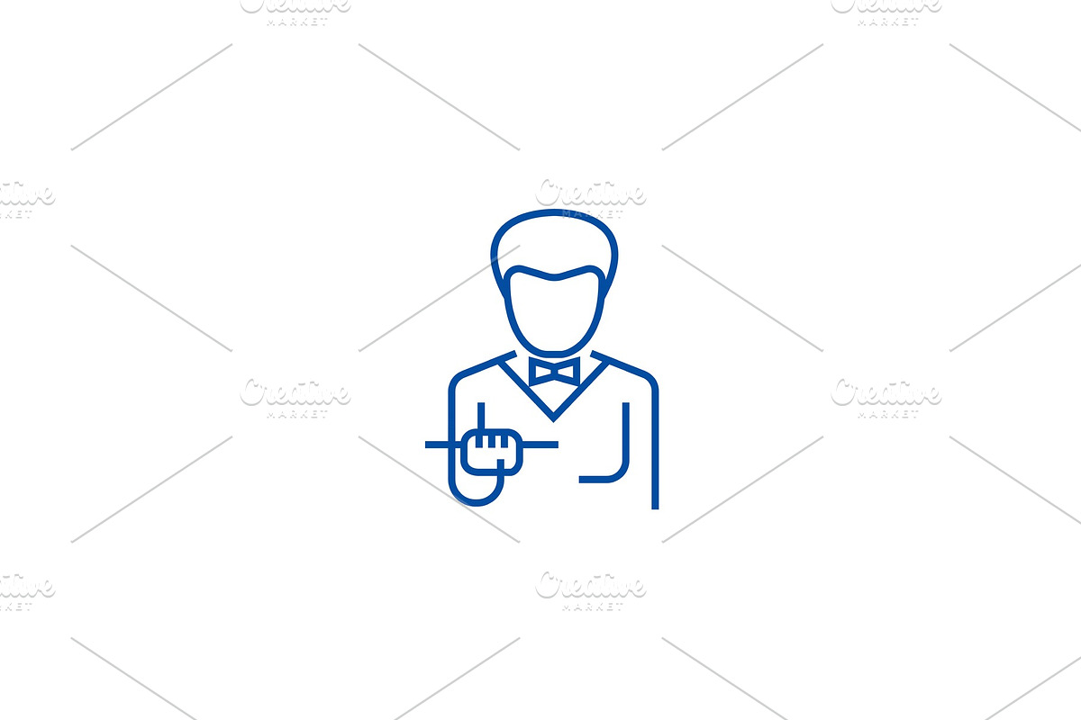 Waiter with food tray line icon in Illustrations - product preview 8