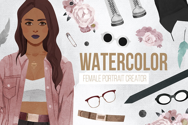 Watercolor female portrait creator