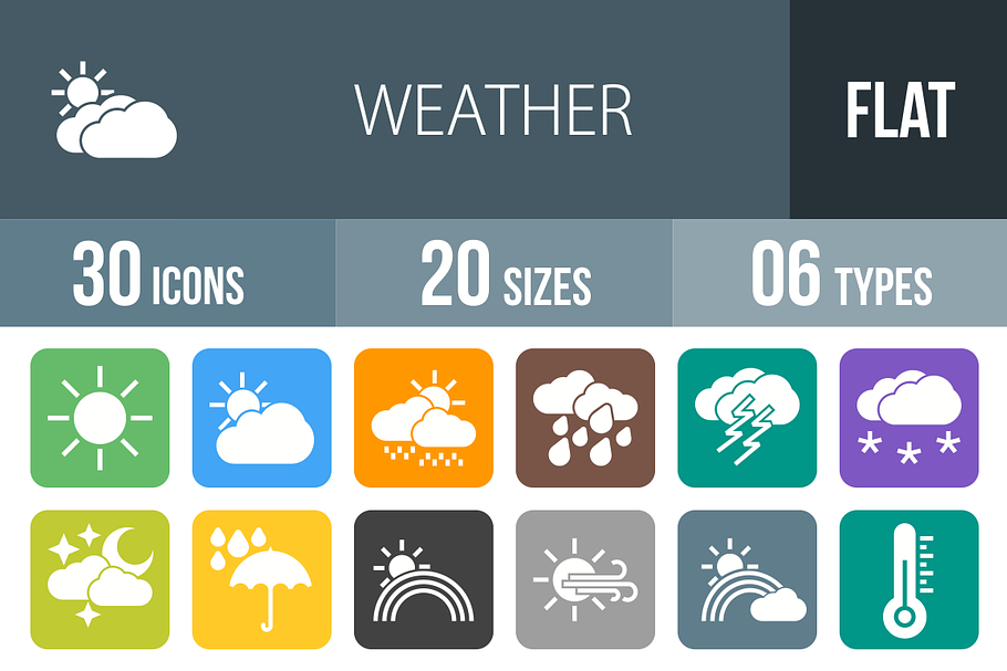30 Weather Flat Round Corner Icons