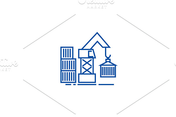 Warehouse crane cargo line icon